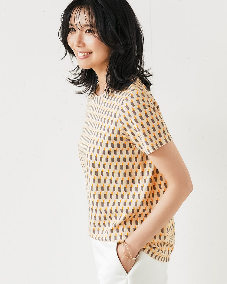 綿スラブ・総柄プリントTシャツ 詳細画像 ライトベージュ 1