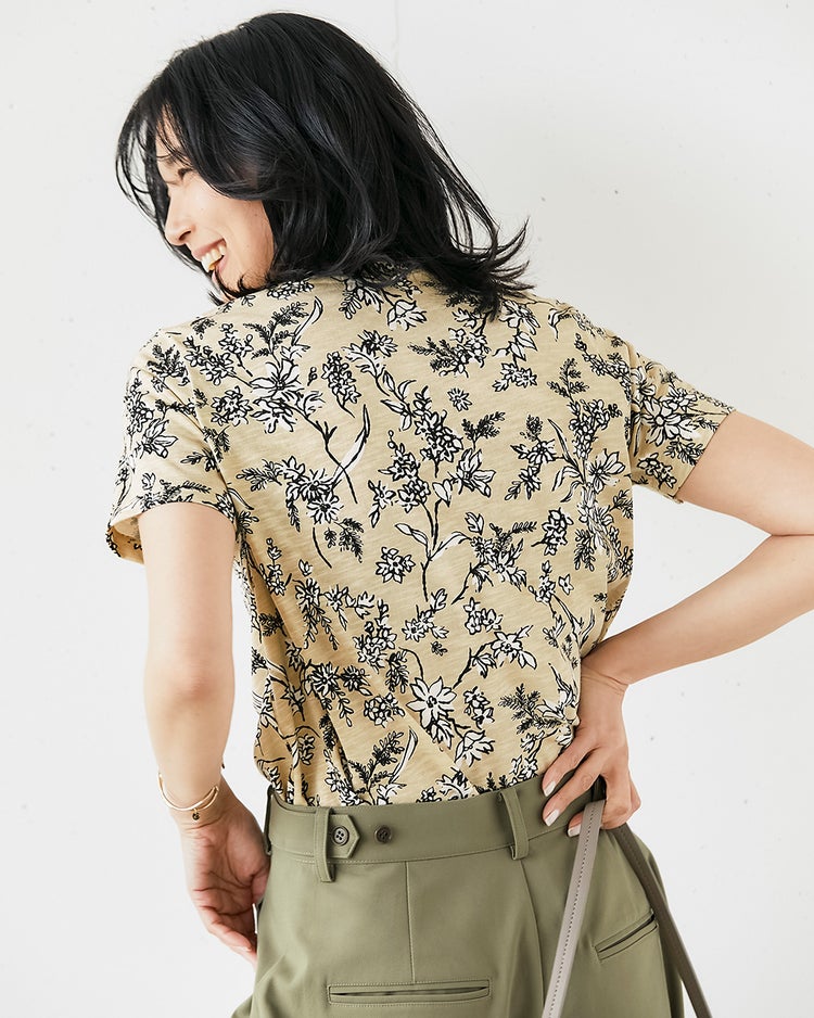 綿スラブ・総柄プリントTシャツ 詳細画像 サンドベージュ 2