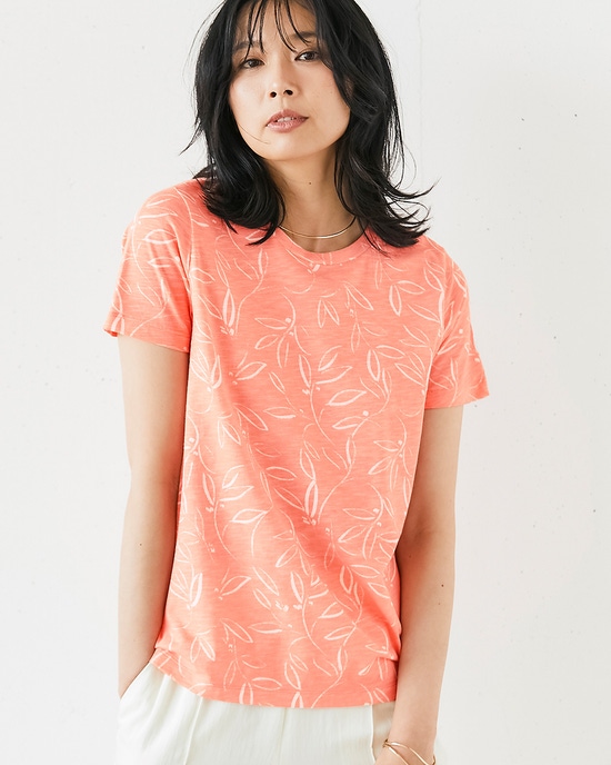 綿スラブ・総柄プリントTシャツ