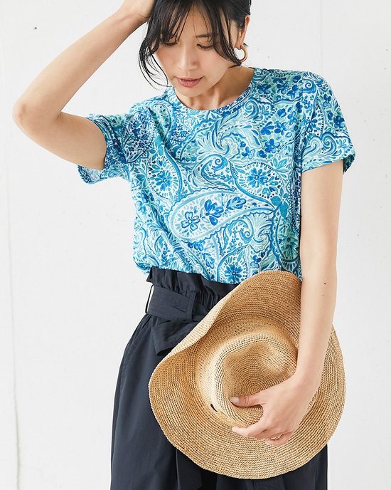 綿スラブ・総柄プリントTシャツ