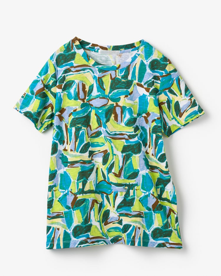 綿スラブ・総柄プリントTシャツ 詳細画像 グリーン 1