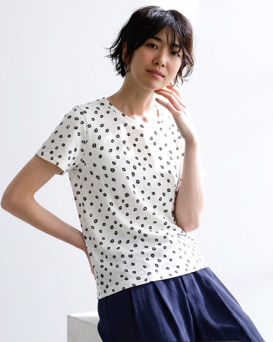 綿スラブ・総柄プリントTシャツ