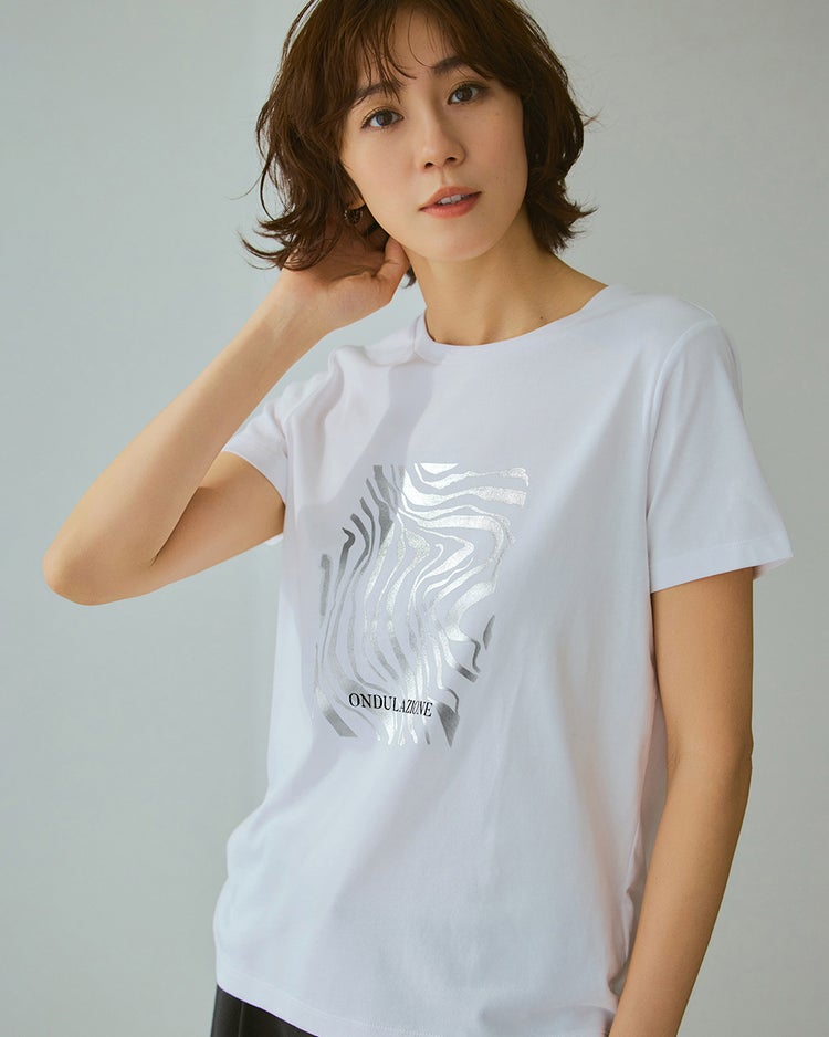 メタリックデザインTシャツ 詳細画像 ホワイト 1