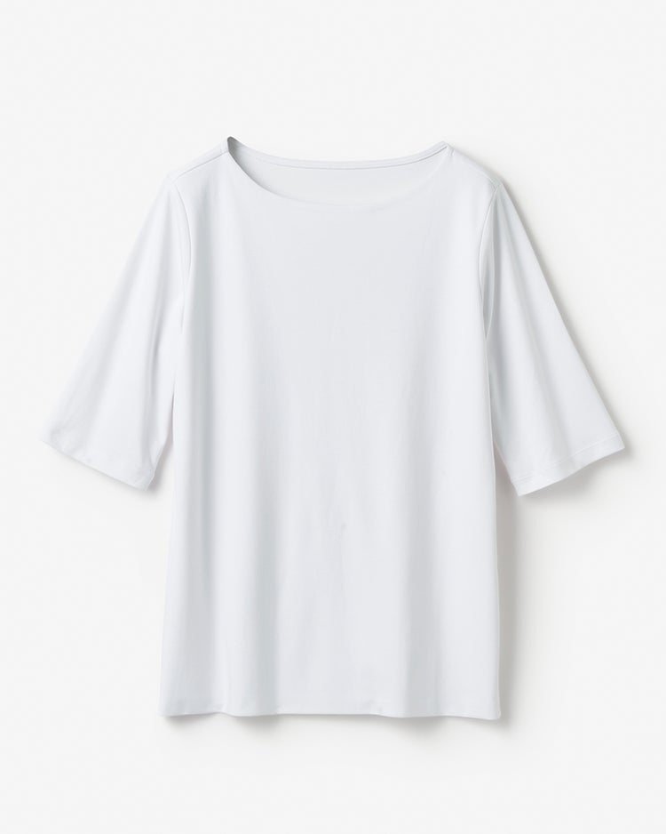 ボートネック・5分袖／スーピマ・ドゥクラッセTシャツ 詳細画像 ホワイト 3