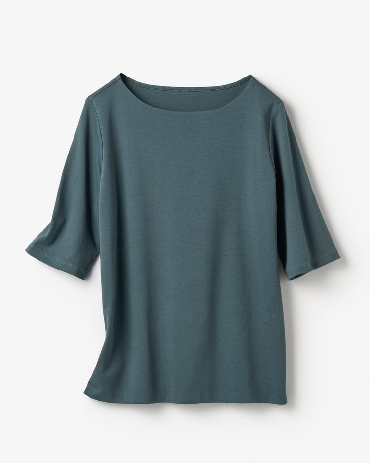ボートネック・5分袖／スーピマ・ドゥクラッセTシャツ 詳細画像 グレーブルー 3