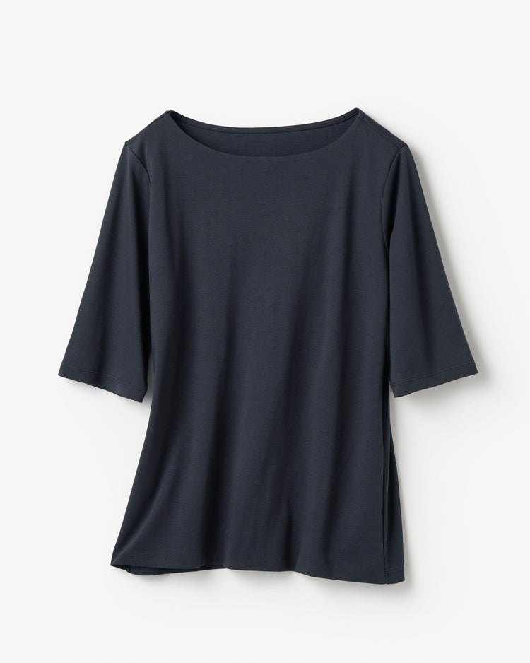 ボートネック・5分袖／スーピマ・ドゥクラッセTシャツ 詳細画像 ミッドナイトブルー 5
