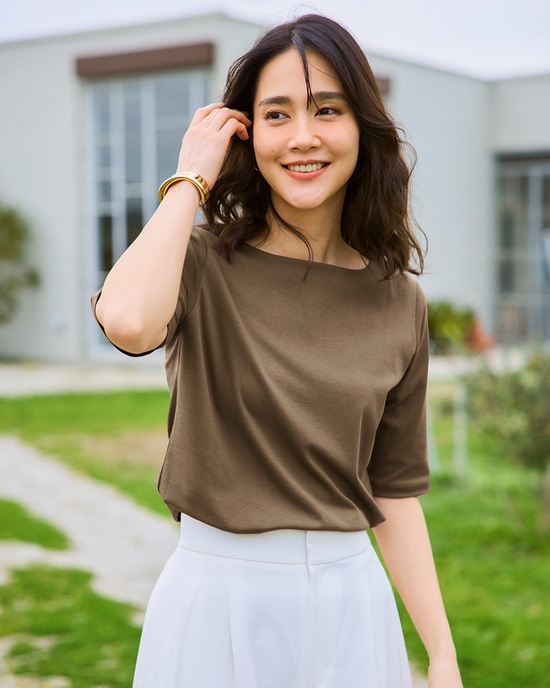 ボートネック・5分袖／スーピマ・ドゥクラッセTシャツ