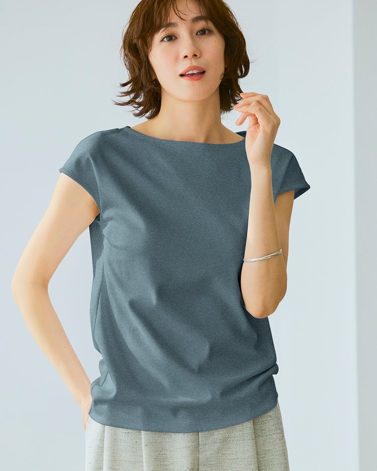 ボートネック・フレンチ袖／スーピマ・ドゥクラッセTシャツ 詳細画像 グレーブルー 1