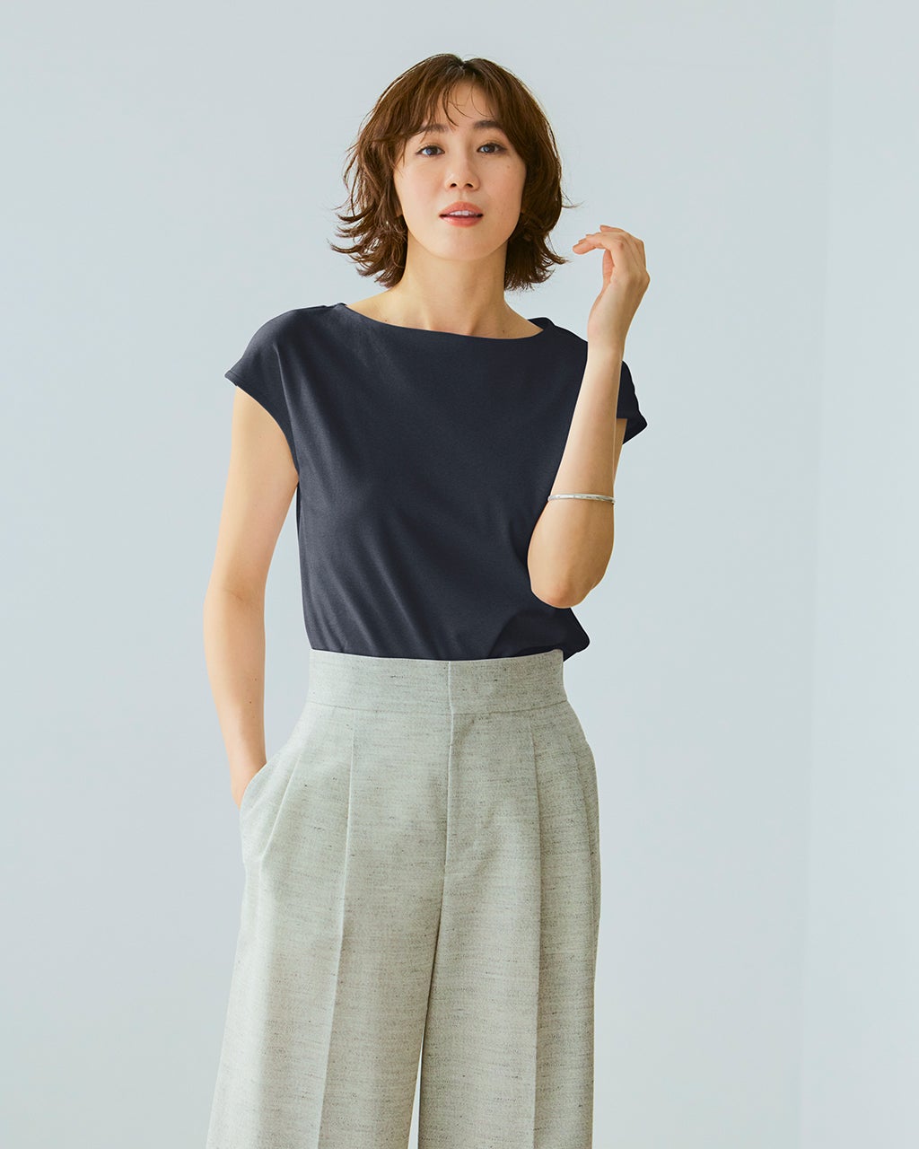 ボートネック・フレンチ袖／スーピマ・ドゥクラッセTシャツ/40代