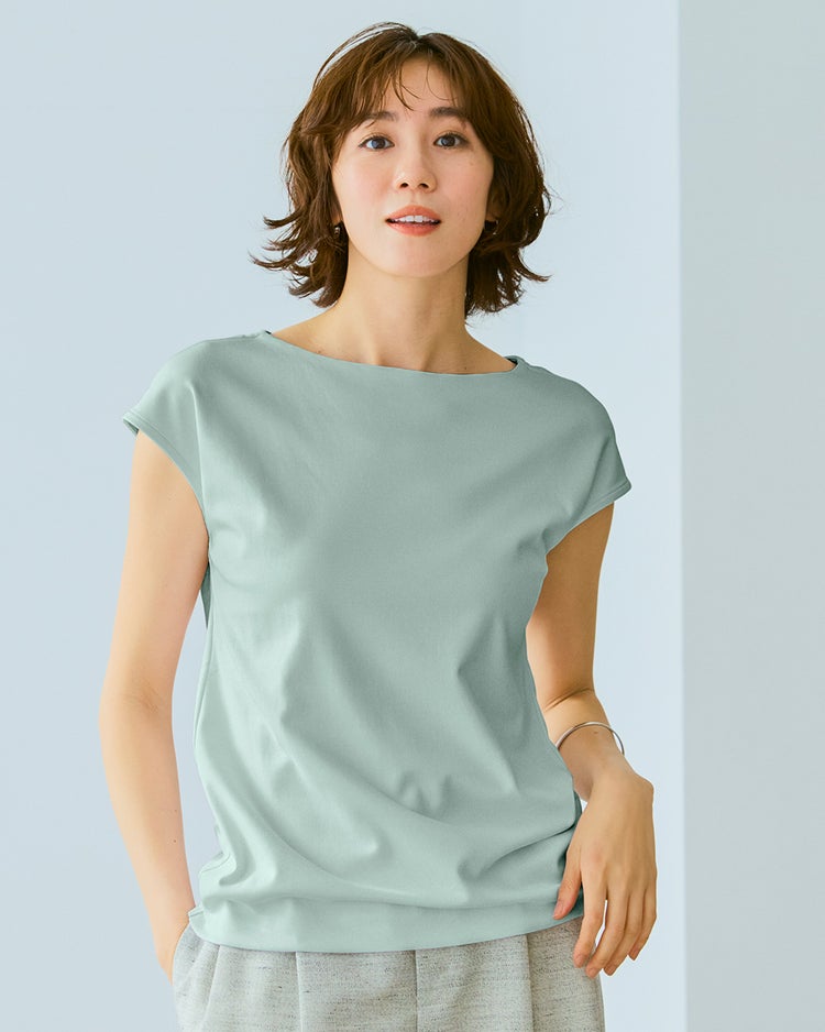 ボートネック・フレンチ袖／スーピマ・ドゥクラッセTシャツ 詳細画像 グリーングレー 1