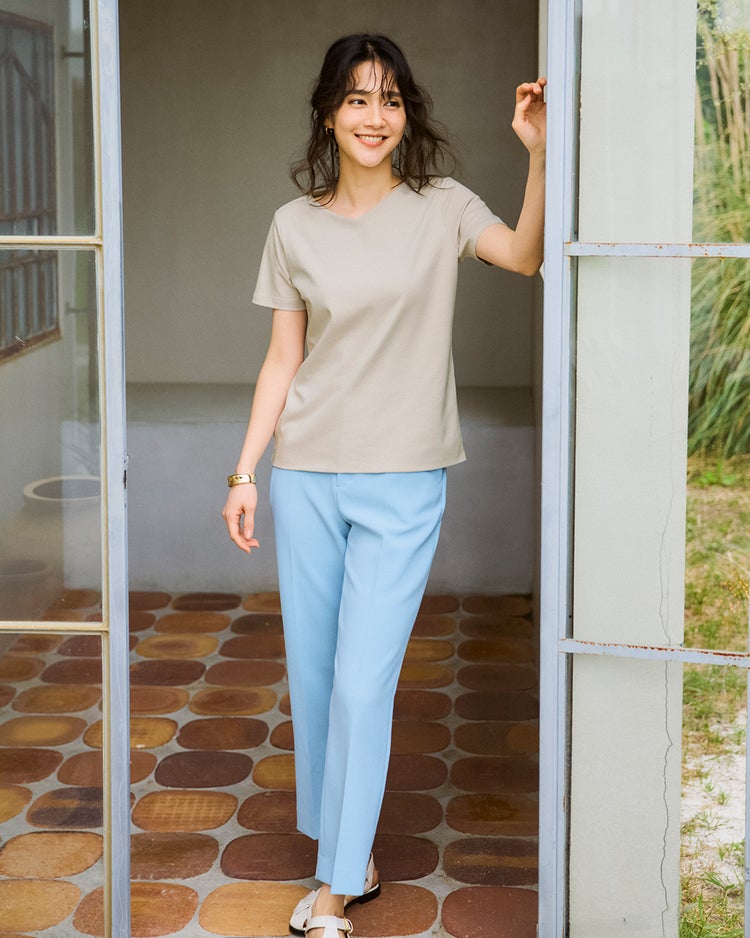 浅Vネック・半袖／スーピマ・ドゥクラッセTシャツ 詳細画像 ライトグレー 1