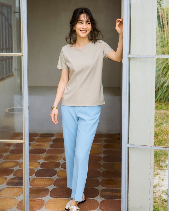 浅Vネック・半袖／スーピマ・ドゥクラッセTシャツ