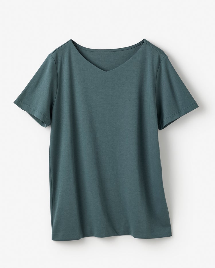 浅Vネック・半袖／スーピマ・ドゥクラッセTシャツ 詳細画像 グレーブルー 3