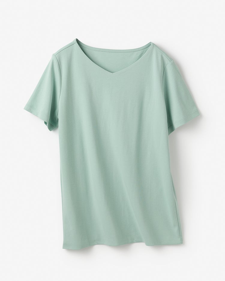 浅Vネック・半袖／スーピマ・ドゥクラッセTシャツ 詳細画像 グリーングレー 3