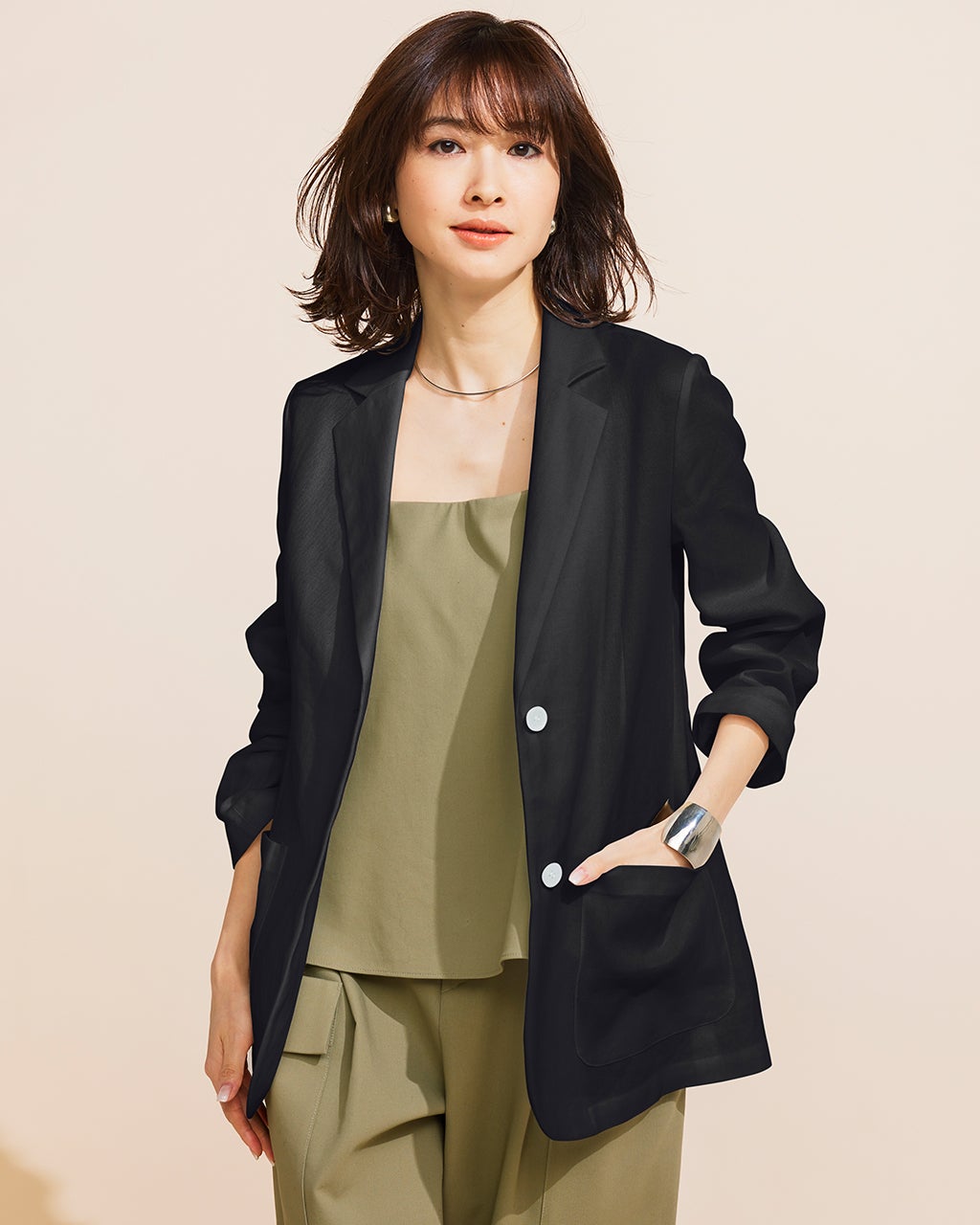 からみ織りコットン・シングルテーラード/40代50代からの