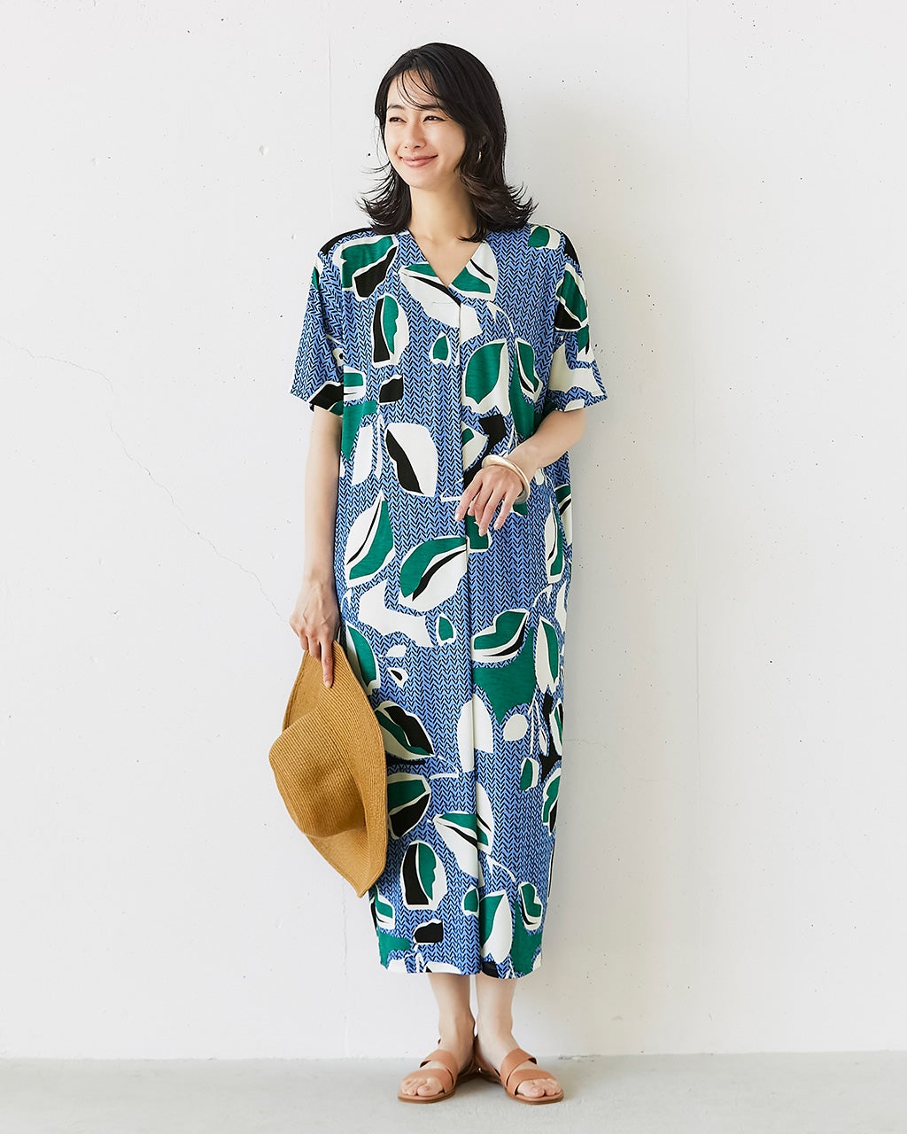 UVスラブ・フロントタックワンピース／長め丈115㎝/40代50代からの