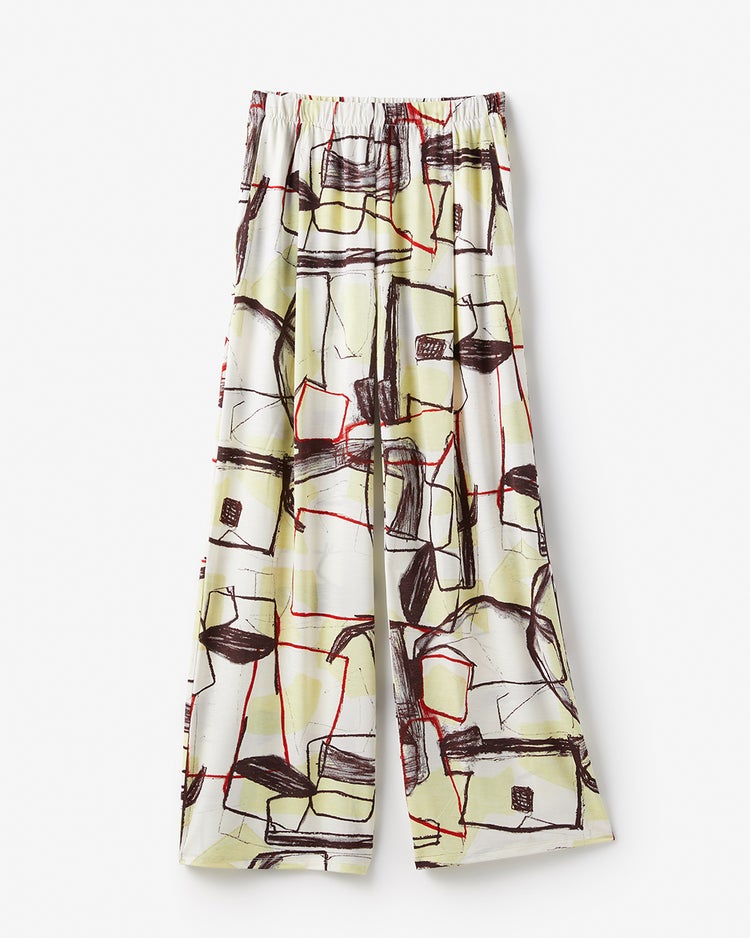 UVスラブ・セミワイドパンツ／柄 63cm 詳細画像 ベージュ&times;ホワイト 1