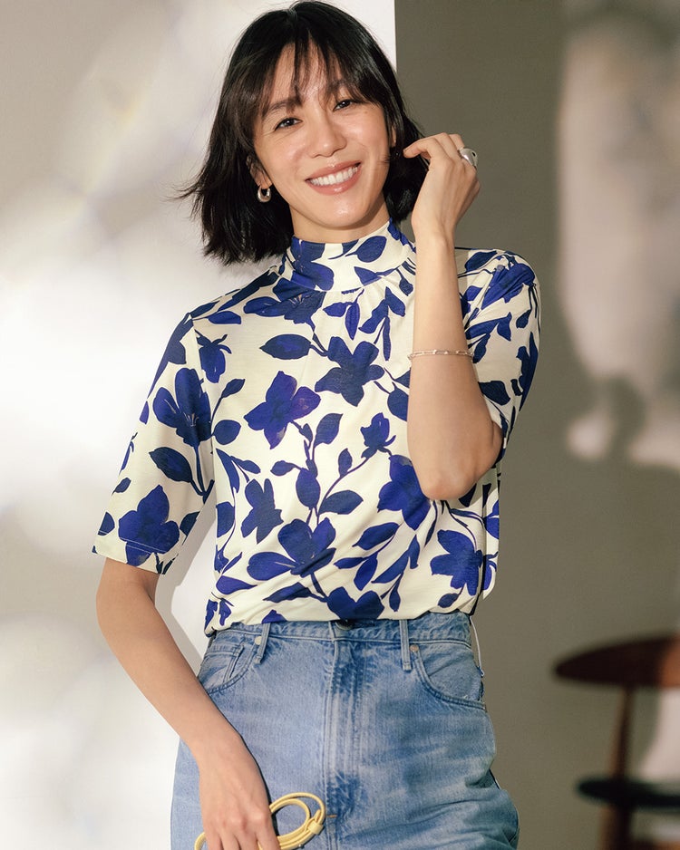 UVスラブ・ギャザーハイネックブラウスN／5分袖 詳細画像 ディープマリン 1