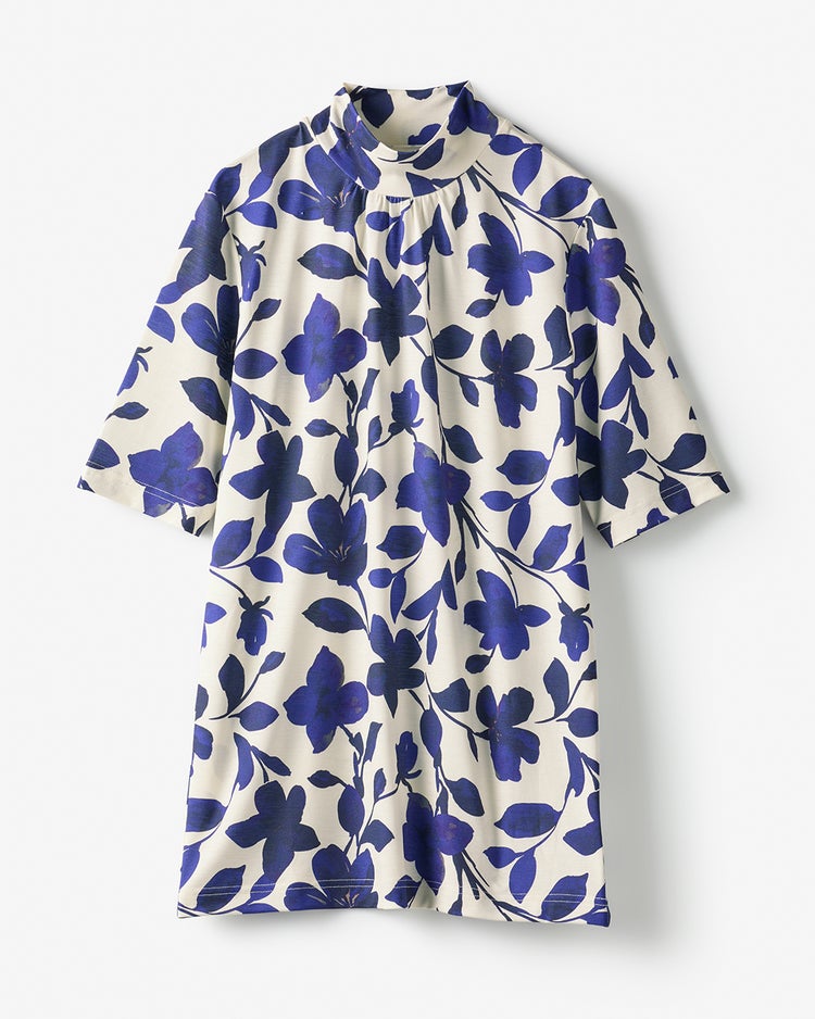 UVスラブ・ギャザーハイネックブラウスN／5分袖 詳細画像 ディープマリン 2