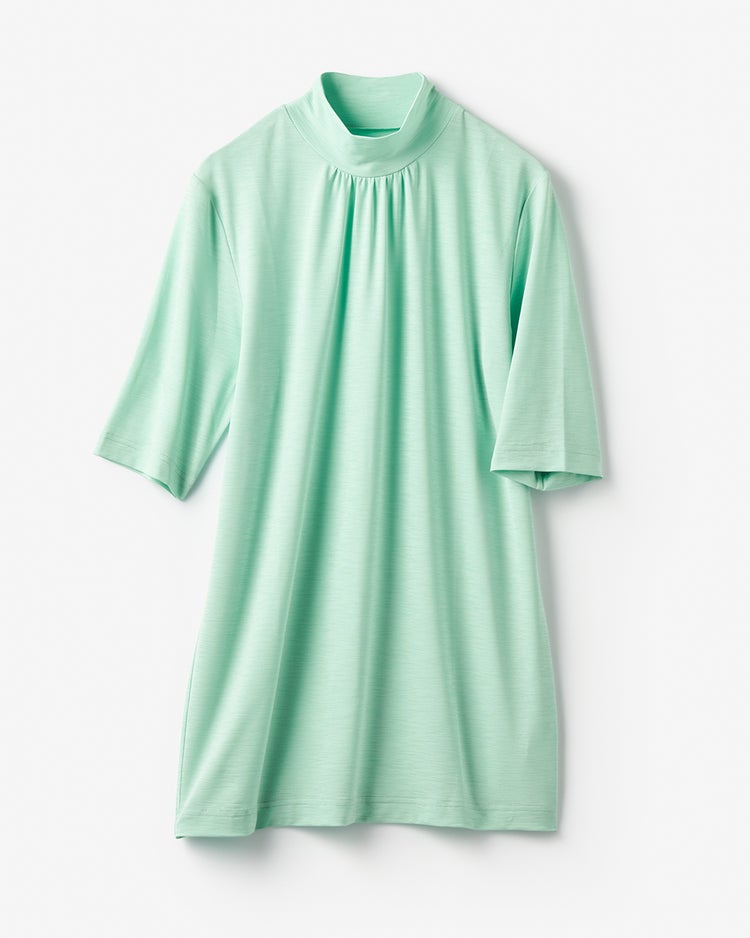 UVスラブ・ギャザーハイネックブラウスN／5分袖 詳細画像 ミントグリーン 1