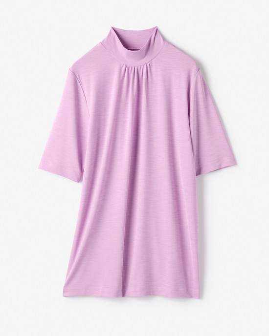 UVスラブ・ギャザーハイネックブラウスN／5分袖