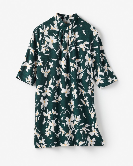 UVスラブ・ギャザーハイネックブラウスN／5分袖