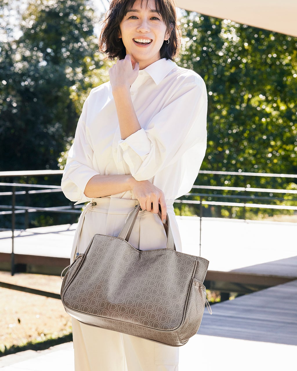 モノグラム柄・スクエアトートバッグ/40代50代からのレディース