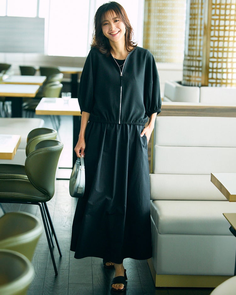 異素材コンビ・ノースリーブワンピース 詳細画像 ブラック 4
