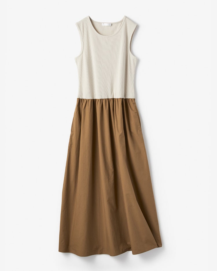 異素材コンビ・ノースリーブワンピース 詳細画像 ベージュパターン 4