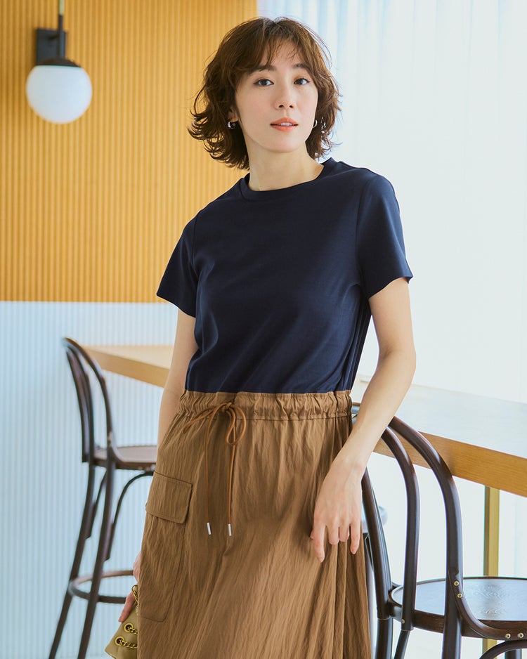 異素材コンビ・カーゴワンピース 詳細画像 ネイビー×ブラウン 2