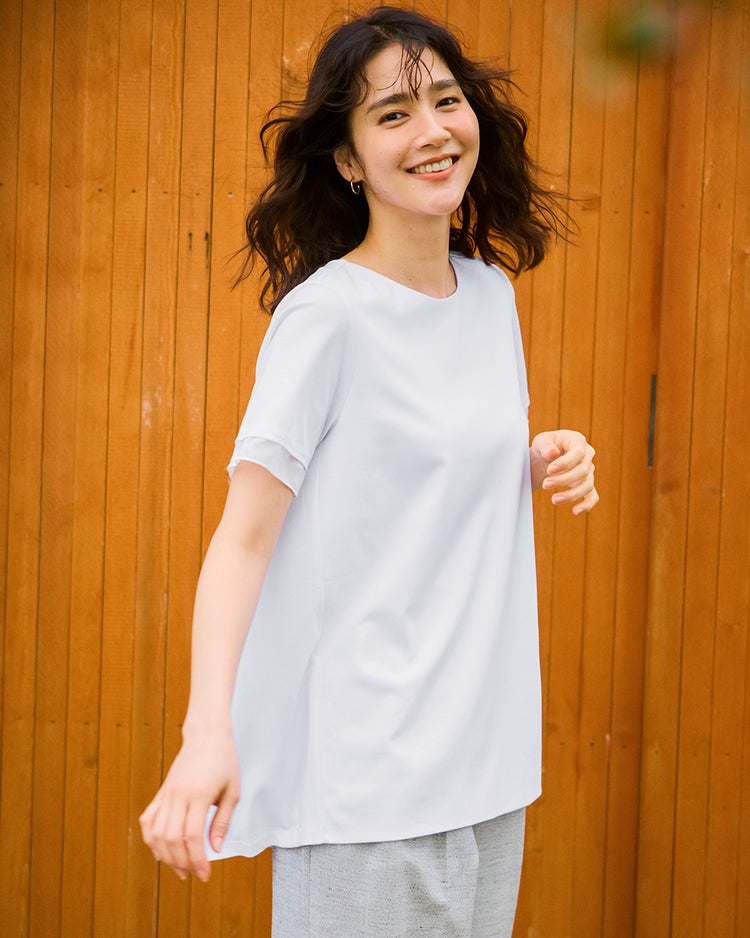 シアー二重袖長め丈／スーピマ・ドゥクラッセTシャツ 詳細画像 ホワイト 1