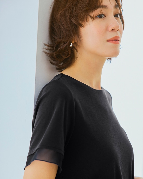 シアー二重袖長め丈／スーピマ・ドゥクラッセTシャツ