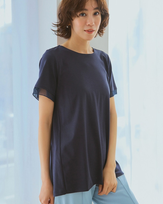 シアー二重袖長め丈／スーピマ・ドゥクラッセTシャツ
