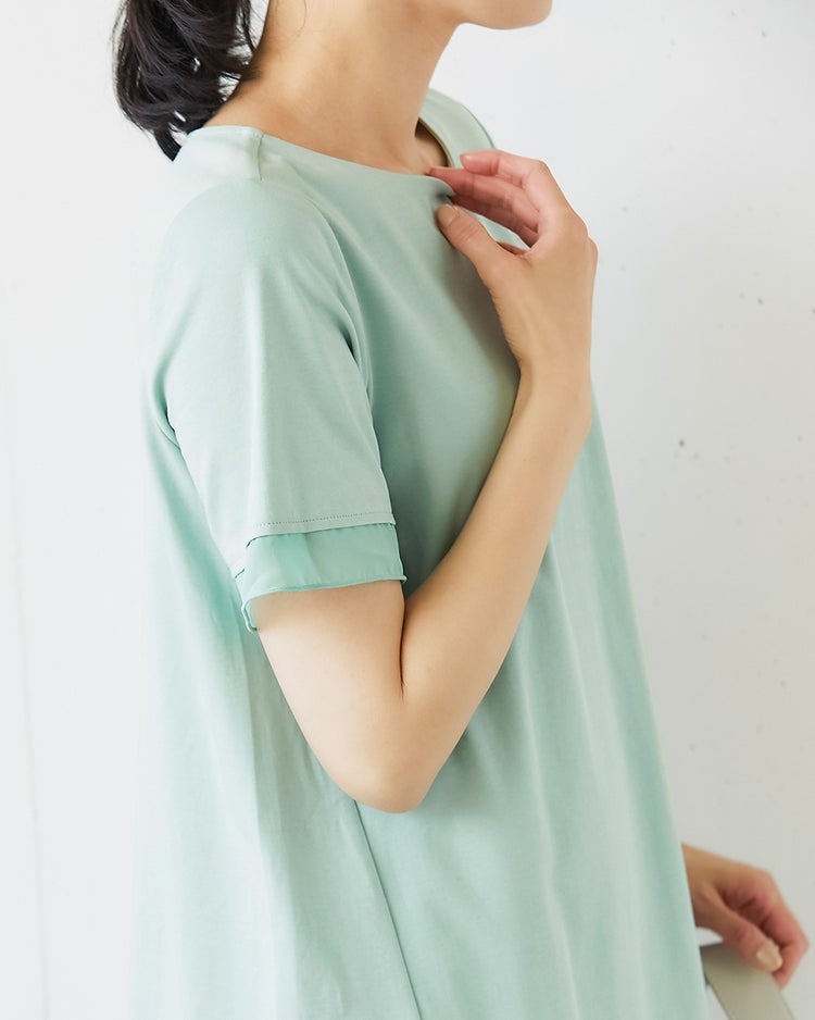 シアー二重袖長め丈／スーピマ・ドゥクラッセTシャツ 詳細画像 グリーングレー 4