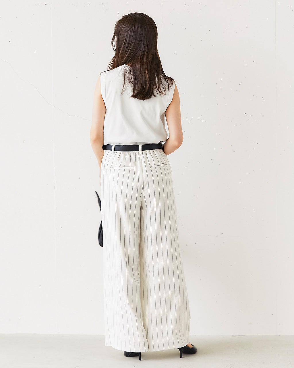 リネンタッチストライプ・ワイドパンツ/40代50代からのレディース