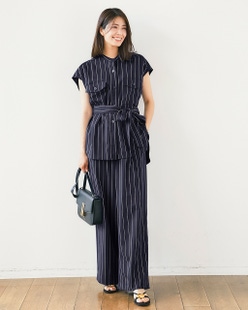 リネンタッチストライプ・ワイドパンツ