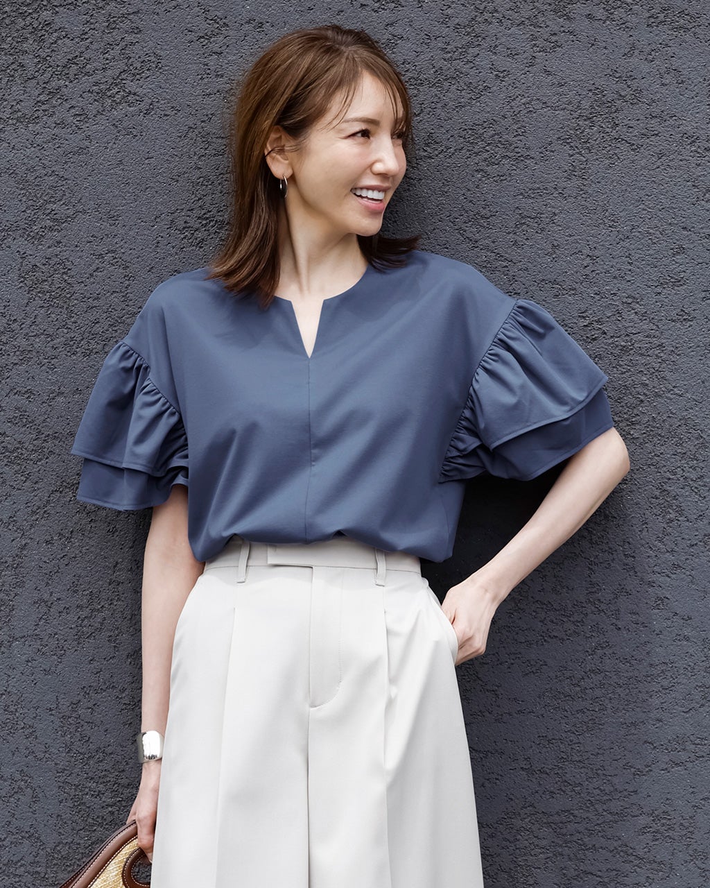 プリマクラッセ　2枚セット　半袖シルク混カットソーと水色シフォン素材カットソー レディース Tシャツ・カットソー（半袖・ノースリーブ）/40代50