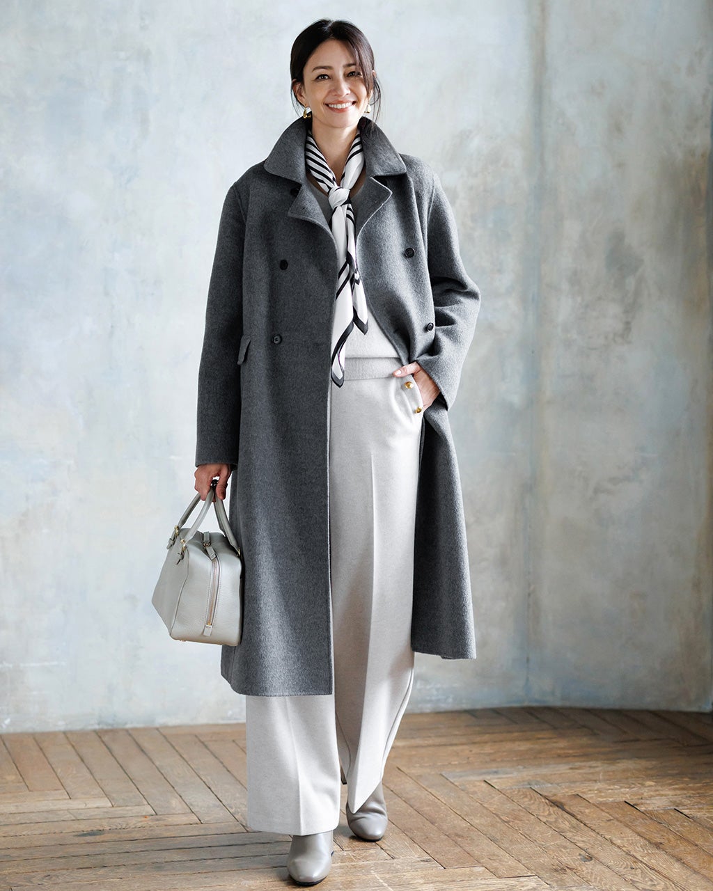 ピュアウールリバー・ダブルブレストロングコート/40代50代からの