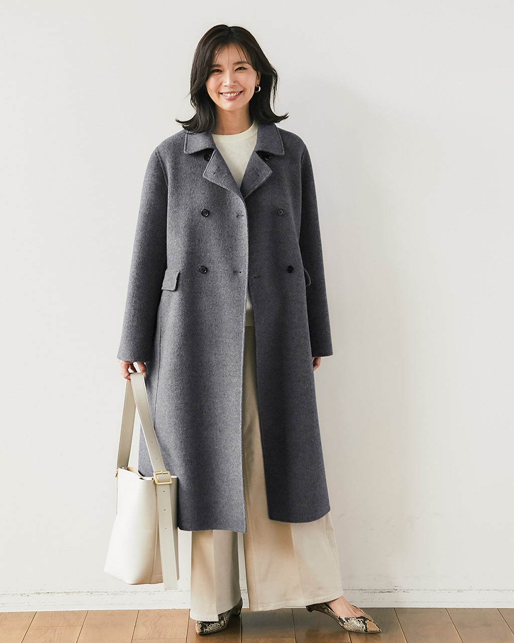 DECODEPUIS1985 フリル襟 ウール ロングコート グレー DECODEPUIS1985 フリル襟 ウール ロングコート グレー