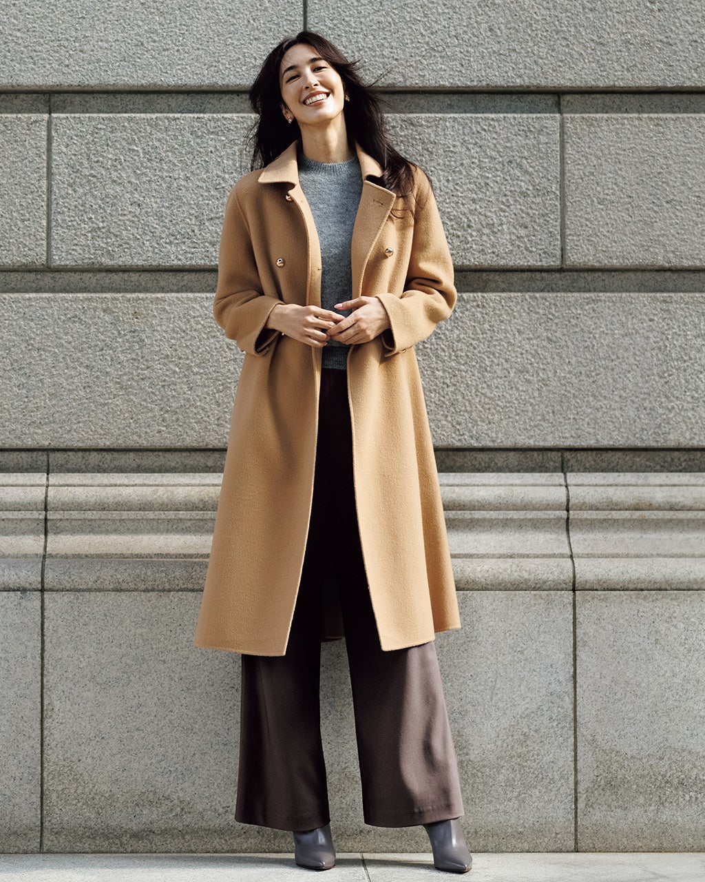 ピュアウールリバー・ダブルブレストロングコート/DoCLASSE