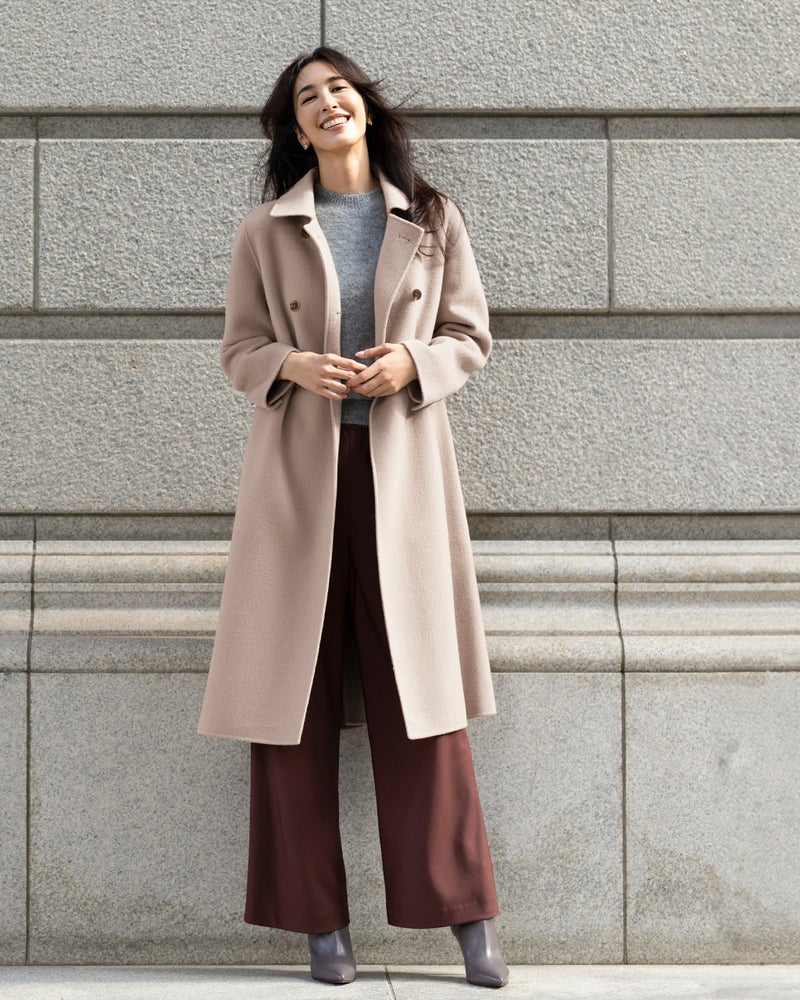 ピュアウールリバー・ダブルブレストロングコート 詳細画像 ストーン 1