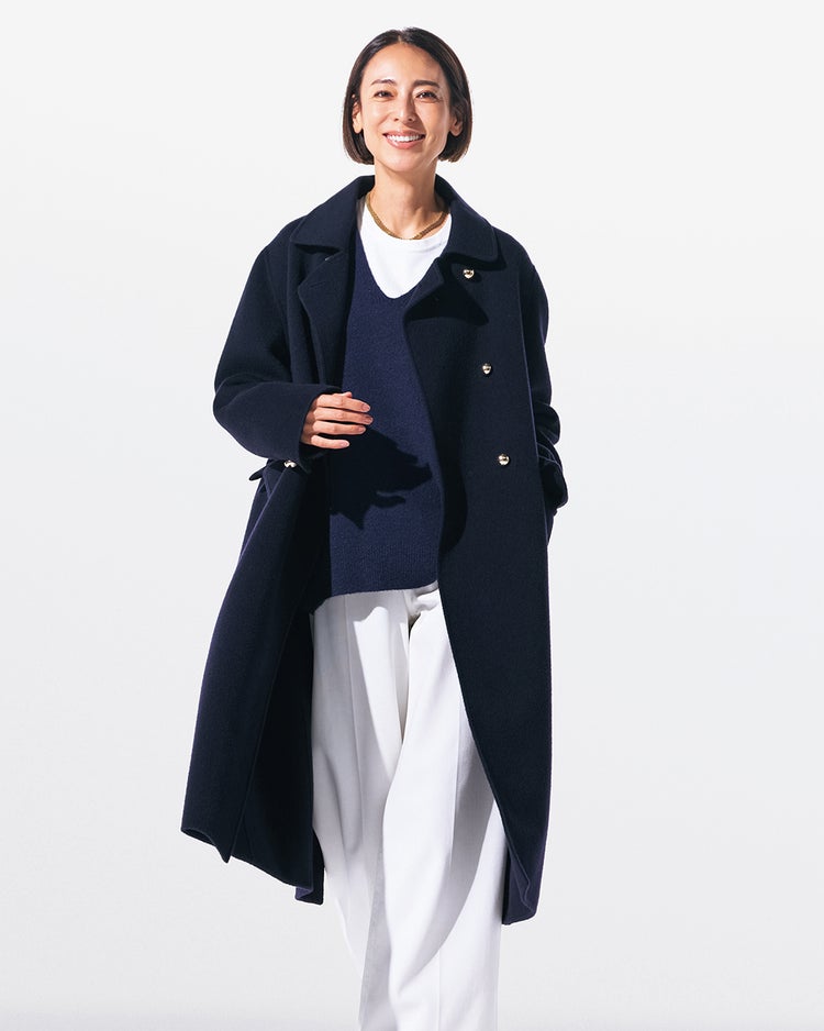 ピュアウールリバー・ダブルブレストロングコート 詳細画像 ミッドナイトパターン 1