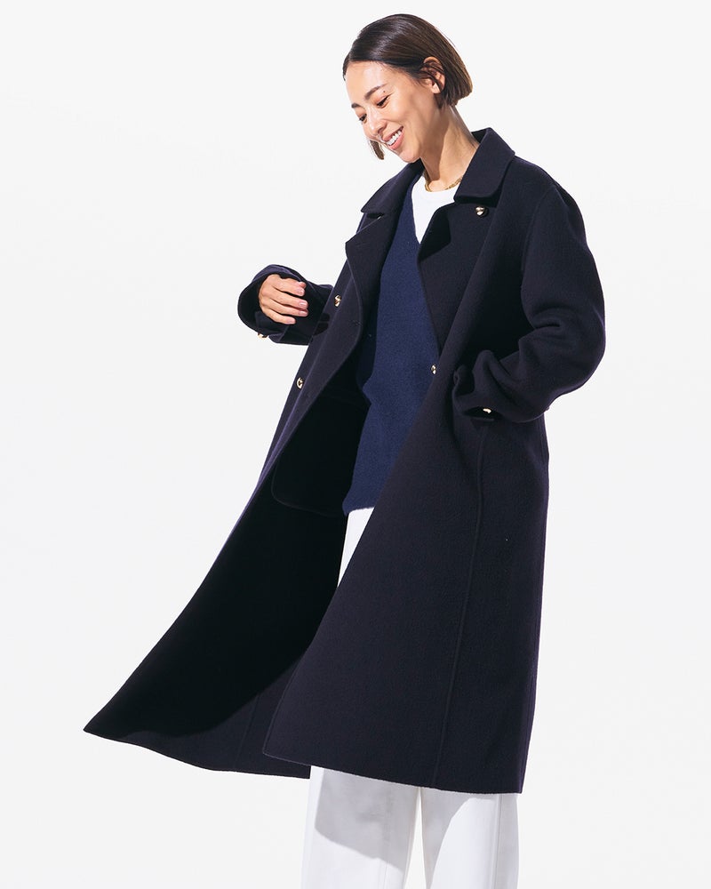 ピュアウールリバー・ダブルブレストロングコート 詳細画像 ミッドナイトパターン 2