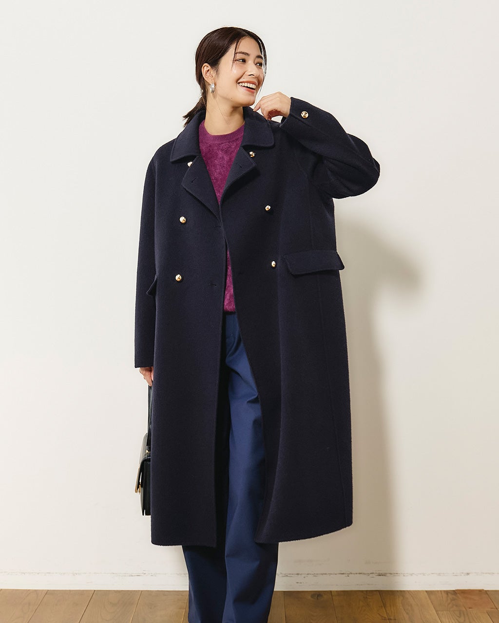 GALERIE VIEネイビー ダブルブレスト ロングコート GALERIE VIEネイビー ダブルブレスト ロングコート GALERIE VIE ウール