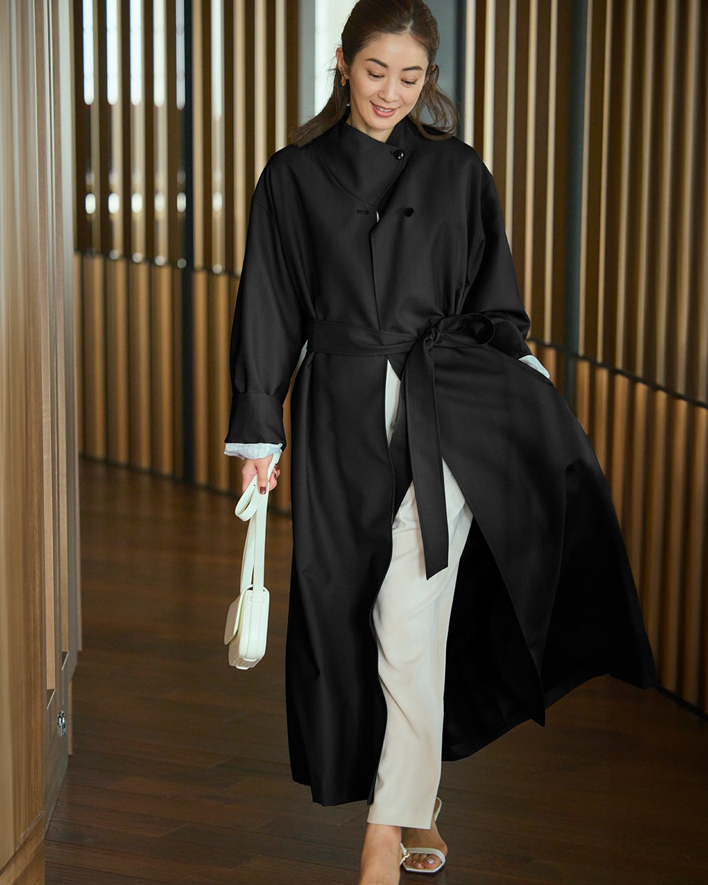 ウールポプリン・スタンドカラーコート/40代50代からのレディース