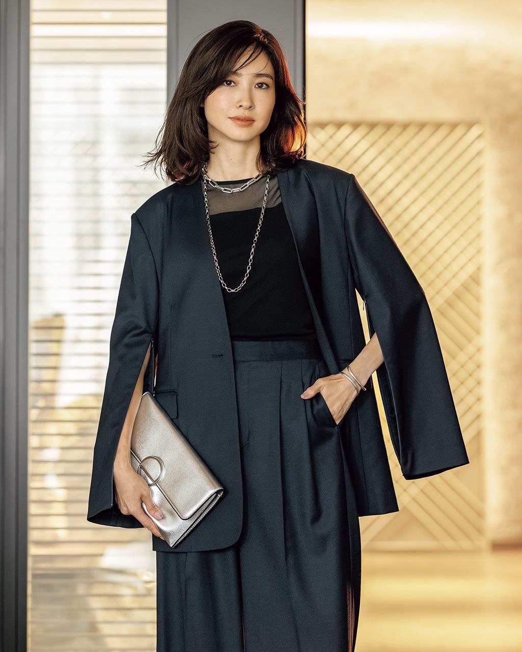 ウール混サキソニー・スリット袖ジャケット/DoCLASSE