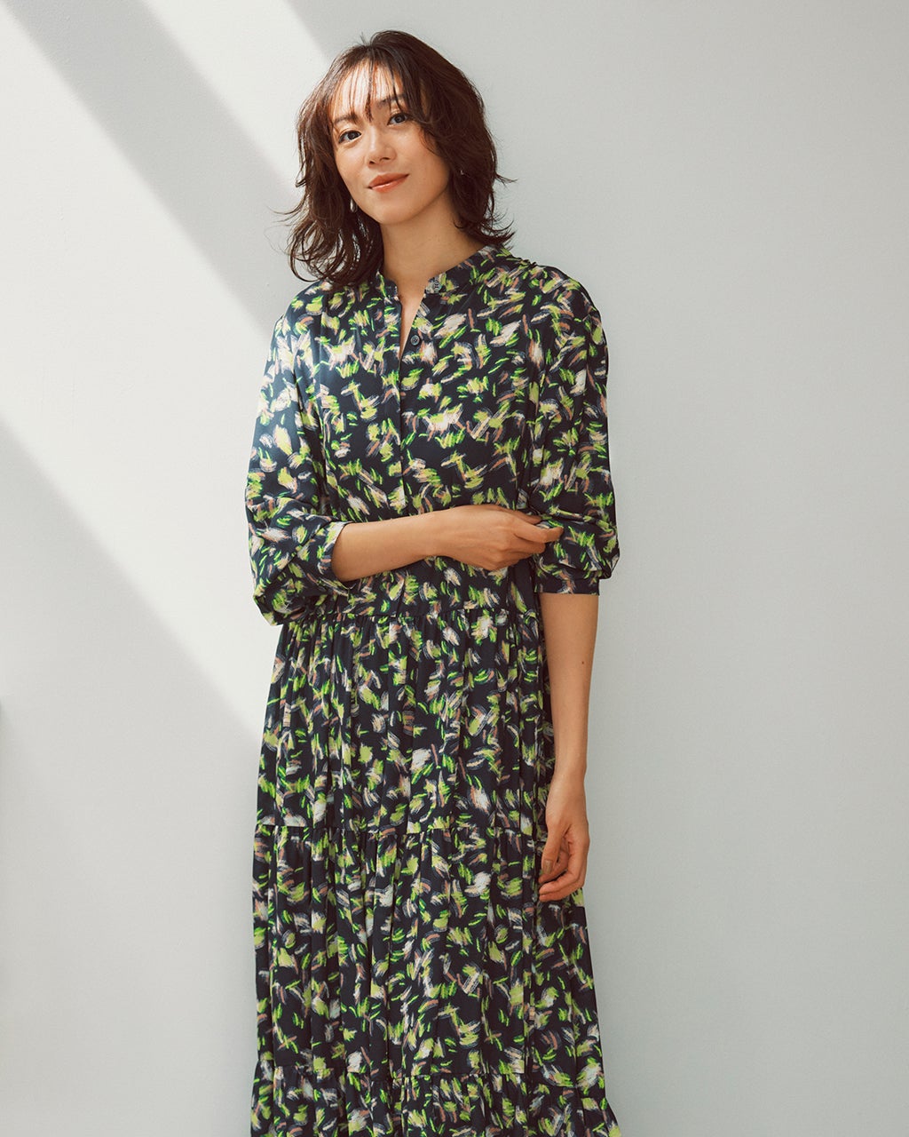 ジョーゼット・幾何柄ティアードワンピース/40代50代からのレディース