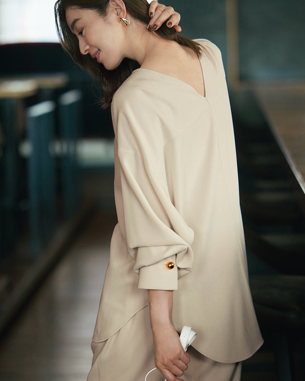 ストレッチジョーゼット・ラウンドブラウス/40代50代からのレディース