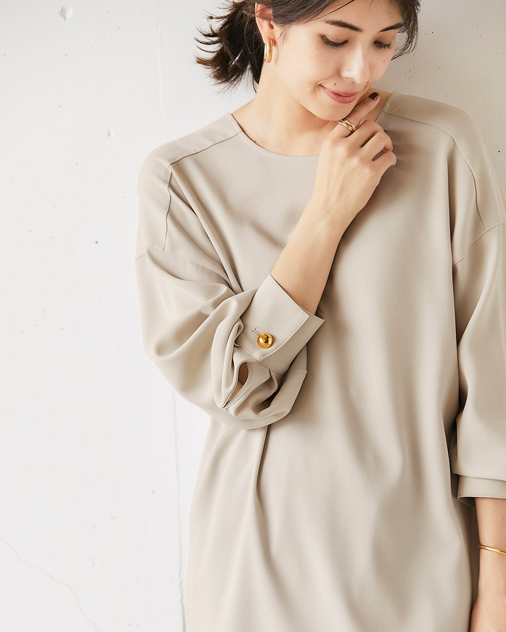 ストレッチジョーゼット・ラウンドブラウス/40代50代からのレディース