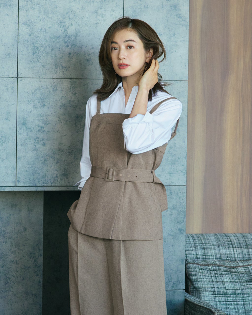 淡色パンツルックセット レディース服まとめ売り コーデ売り カジュアル ビスチェ グラシエツイル・シャツドッキングビスチェ/40代50代からの